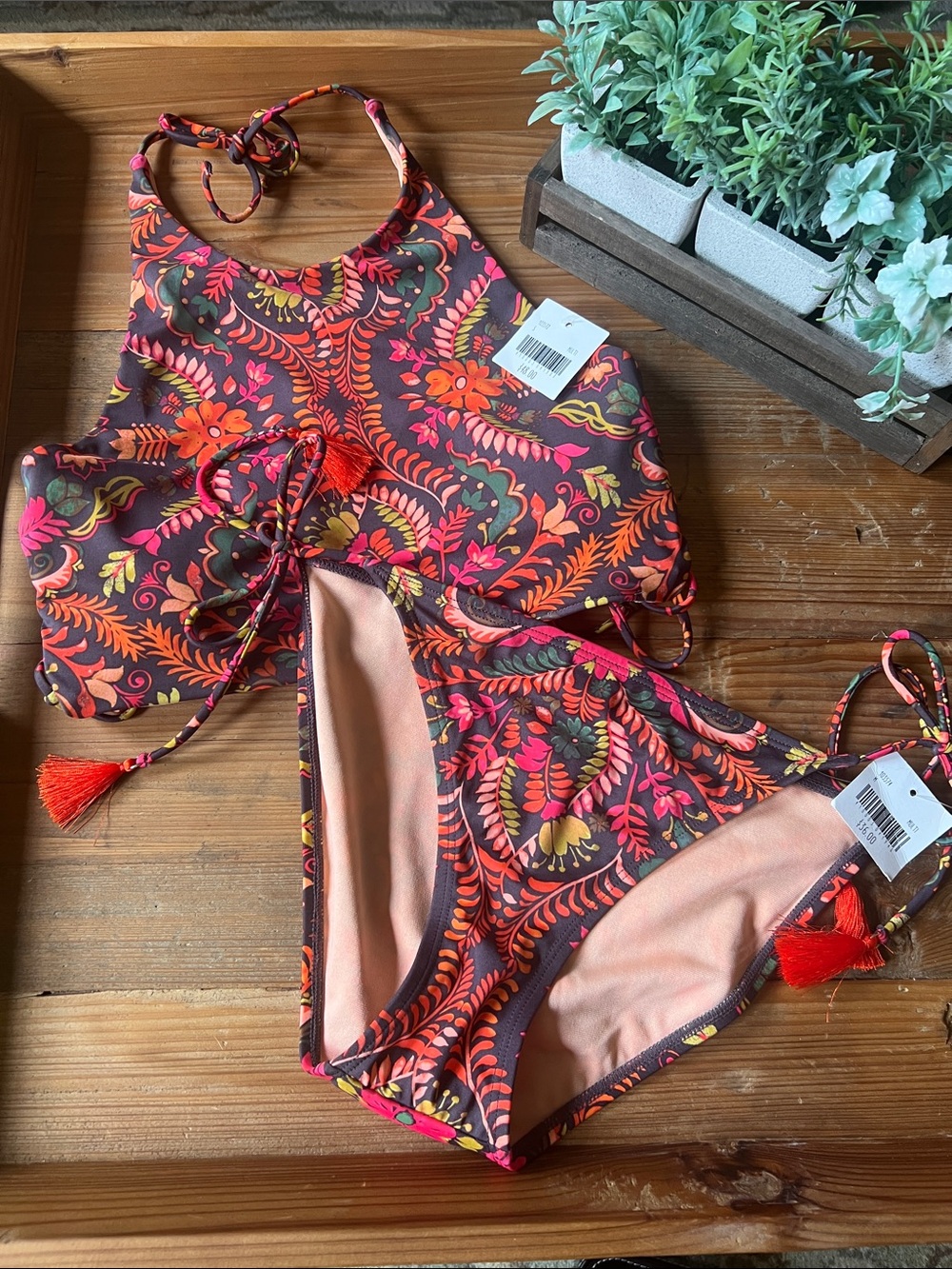 NWT Altar’d State Floral Tasseled Bikini.  Size S/M
